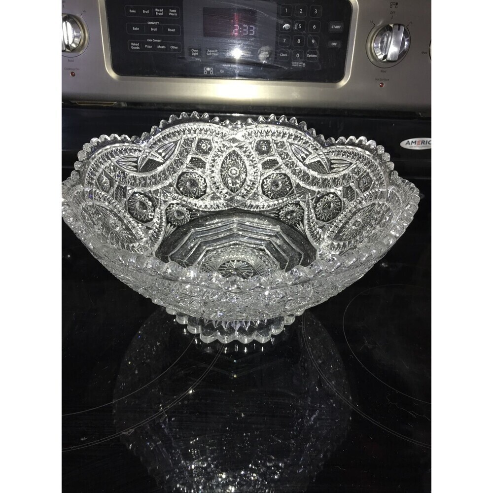 Rare 10 1/2 Fruit Bowl Large EAPG Antique Imprrial Glass Co. #750 Long Hobstar